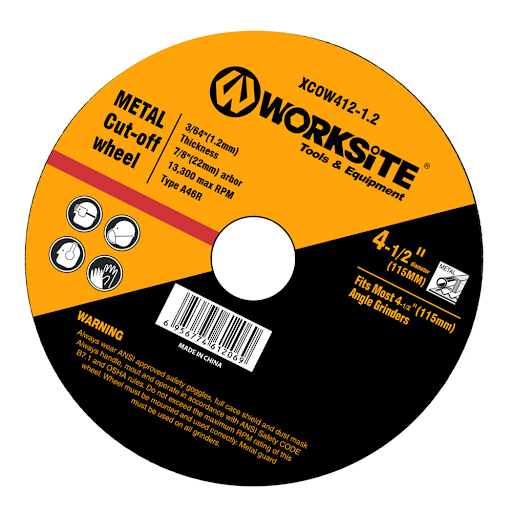 Worksite Metal Cutting Disc, Cut Off Wheel Size: 4 1/2 in X 7/8 in X 3/64 in (115x1.2x22.2mm) XCOW412-1.2 Worksite Metal Cutting Disc, Cut Off Wheel Size: 4 1/2 in X 7/8 in X 3/64 in (115x1.2x22.2mm) XCOW412-1.2